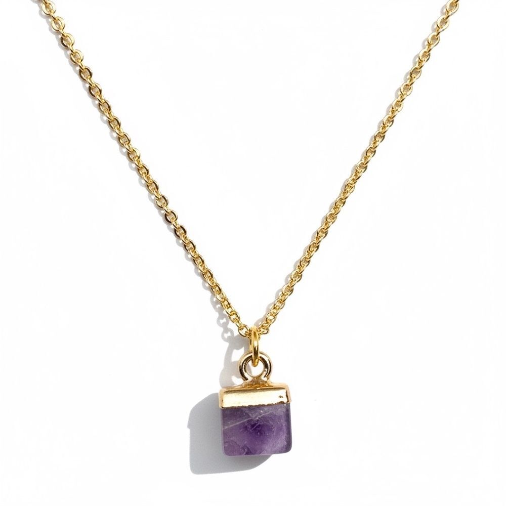 Indio Jewelry Delicate Gold Amethyst Faceted Gemstone Necklace #206